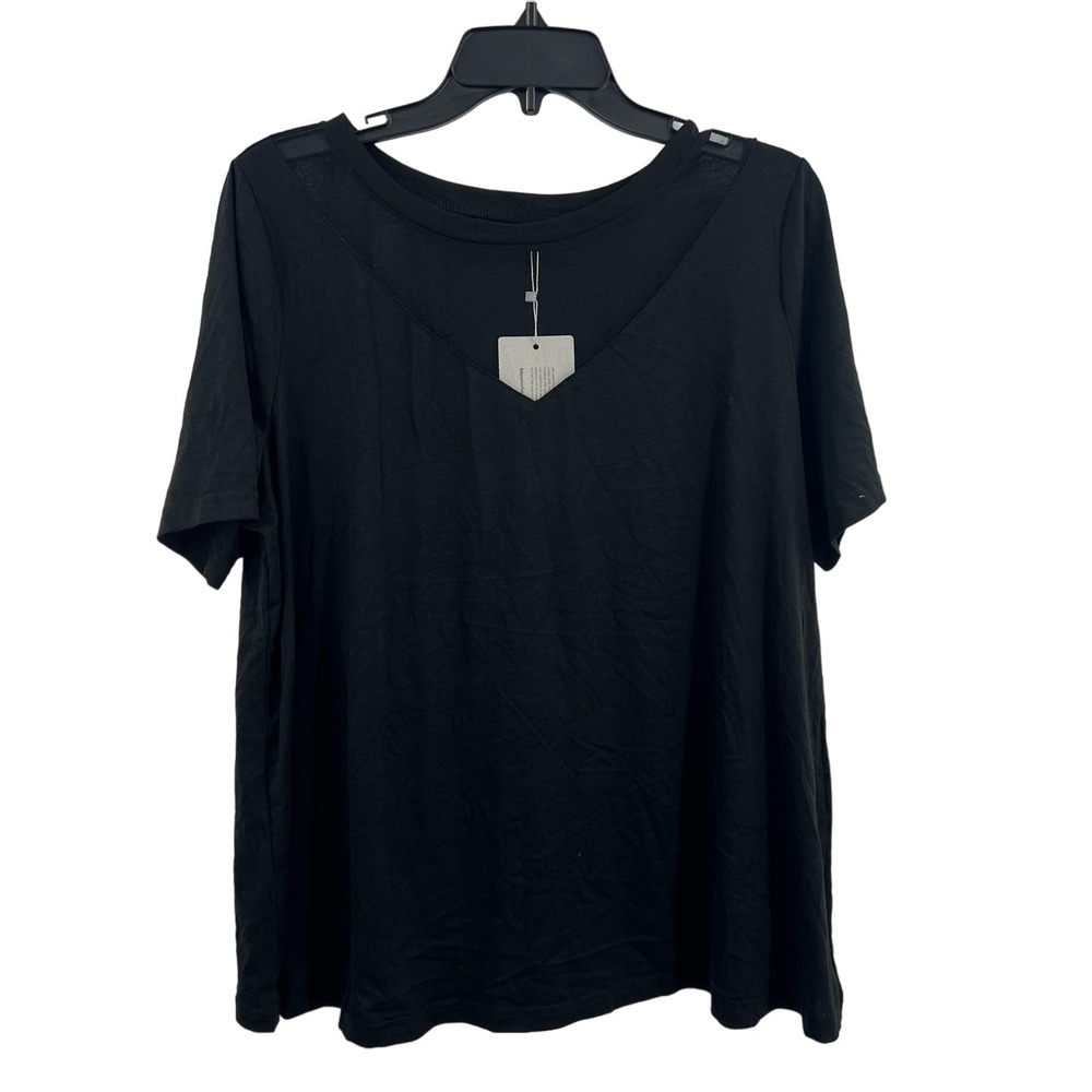Bloomchic Black Short Sleeve Tee Mesh Detail 14-16‎ New